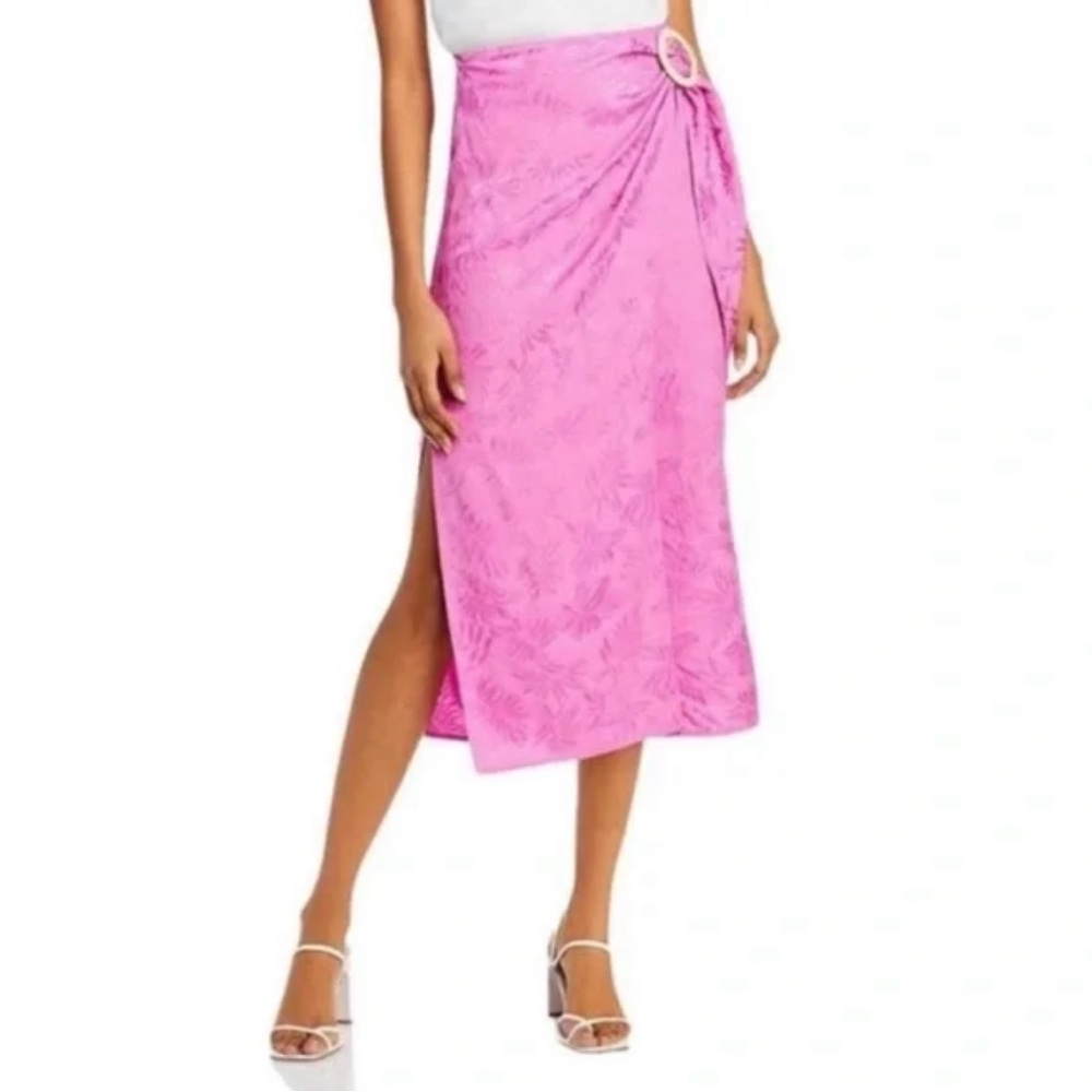 Wayf Pink Asymmetrical Midi Skirt with Side Ring Detail